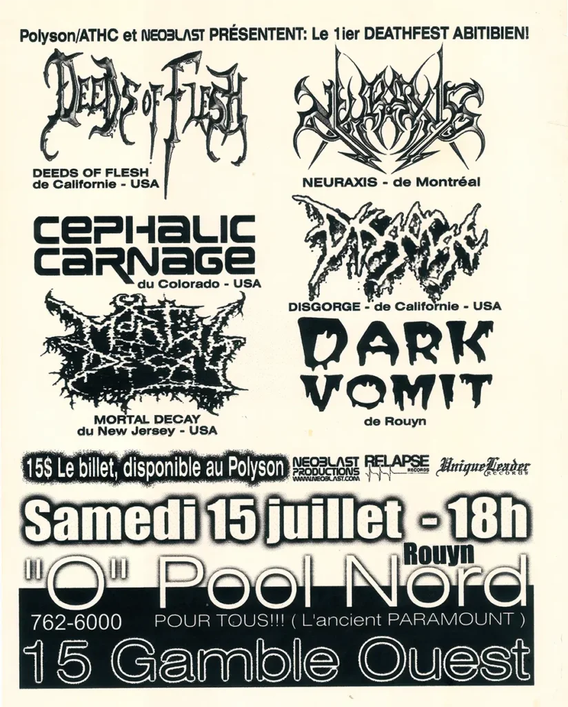 DEEDS OF FLESH CEPHALIC CARNAGE MORTAL DECAY NEURAXIS DISGORGE DARK VOMIT