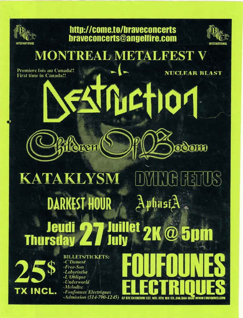 DESTRUCTION CHILDREN OF BODOM KATAKLYSM DYING FETUS DARKEST HOUR APHASIA
