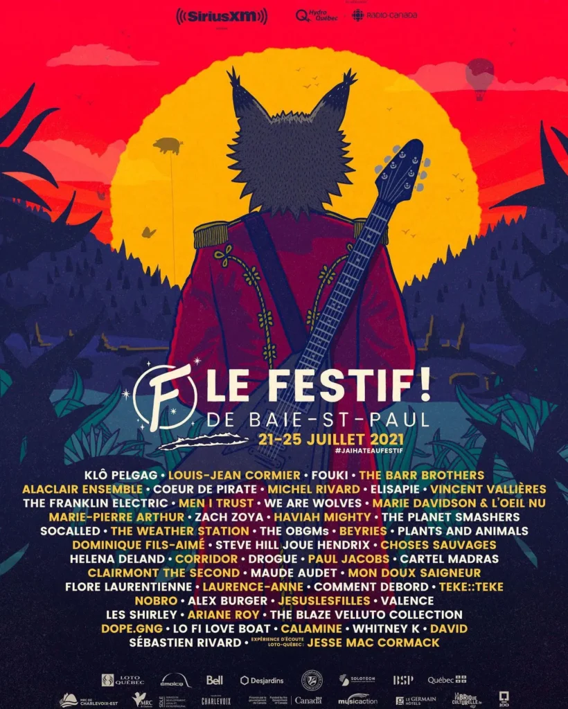 KLÔ PELGAG LOUIS-JEAN CORMIER FOUKI THE BARR BROTHERS ALACLAIR ENSEMBLE COEUR DE PIRATE MICHEL RIVARD ELISAPIE VINCENT VALLIÈRES THE FRANKLIN ELECTRIC MEN I TRUST WE ARE WOLVES MARIE DAVIDSON & L’ŒIL NU MARIE-PIERRE ARTHUR ZACH ZOYA HAVIAH MIGHTY THE PLANET SMASHERS SOCALLED THE WEATHER STATION THE OBGMS BEYRIES PLANTS AND ANIMALS DOMINIQUE FILS-AIMÉ STEVE HILL JOUE HENDRIX CHOSES SAUVAGES HELENA DELAND CORRIDOR DROGUE PAUL JACOBS CARTEL MADRAS CLAIRMONT THE SECOND MAUDE AUDET MON DOUX SAIGNEUR FLORE LAURENTIENNE LAURENCE-ANNE COMMENT DEBORD TEKE::TEKE NOBRO ALEX BURGER JESUSLESFILLES VALENCE LES SHIRLEY ARIANE ROY THE BLAZE VELLUTO COLLECTION DOPE.GNG LO FI LOVE BOAT CALAMINE WHITNEY K DAVID SÉBASTIEN RIVARD JESSE MAC CORMACK