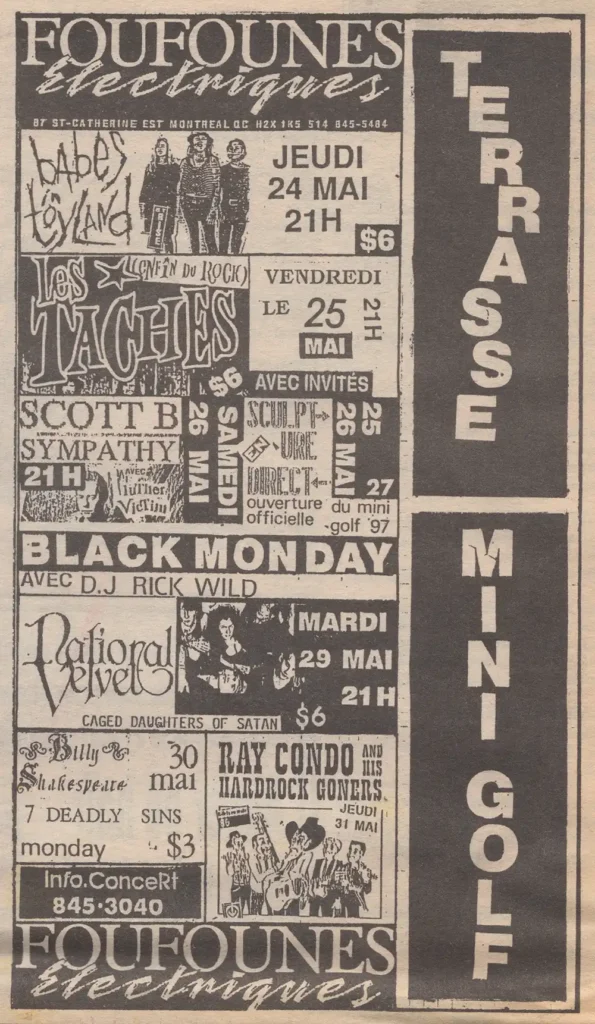 BABES IN TOYLAND LES TACHES SCOTT B SYMPATHY SCUM IT UP NATIONAL VELVET CAGED DAUGHTERS OF SATAN BILLY SHAKESPEARE 7 DEADLY SINS RAY CONDO AND HIS HARDROCK GONERS DJ RICK WILD