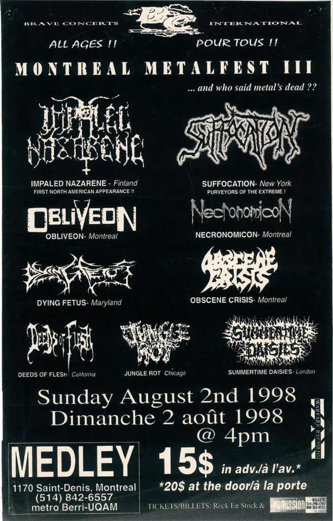 IMPALED NAZARENE SUFFOCATION OBLIVEON NECRONOMICON DYING FETUS OBSCENE CRISIS DEEDS OF FLESH JUNGLE ROT SUMMERTIME DAISIES