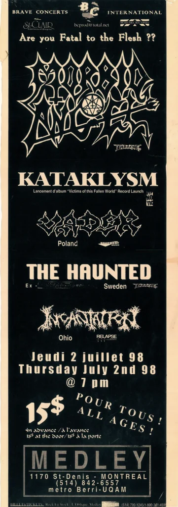MORBID ANGEL KATAKLYSM VADER THE HAUNTED INCANTATION