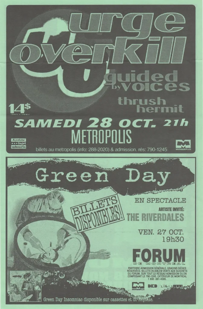 URGED OVERKILL GUIDED BY VOICES THRUSH HERMIT GREEN DAY THE RIVERDALES