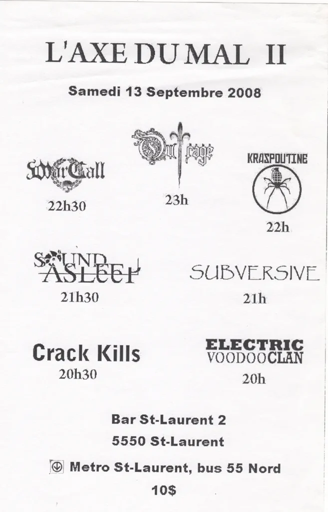 OUTRAGE WAR CALL KRASPOUTINE SOUND ASLEEP SUBVERSIVE CRACK KILLS ELECTRIC VOODOOCLAN