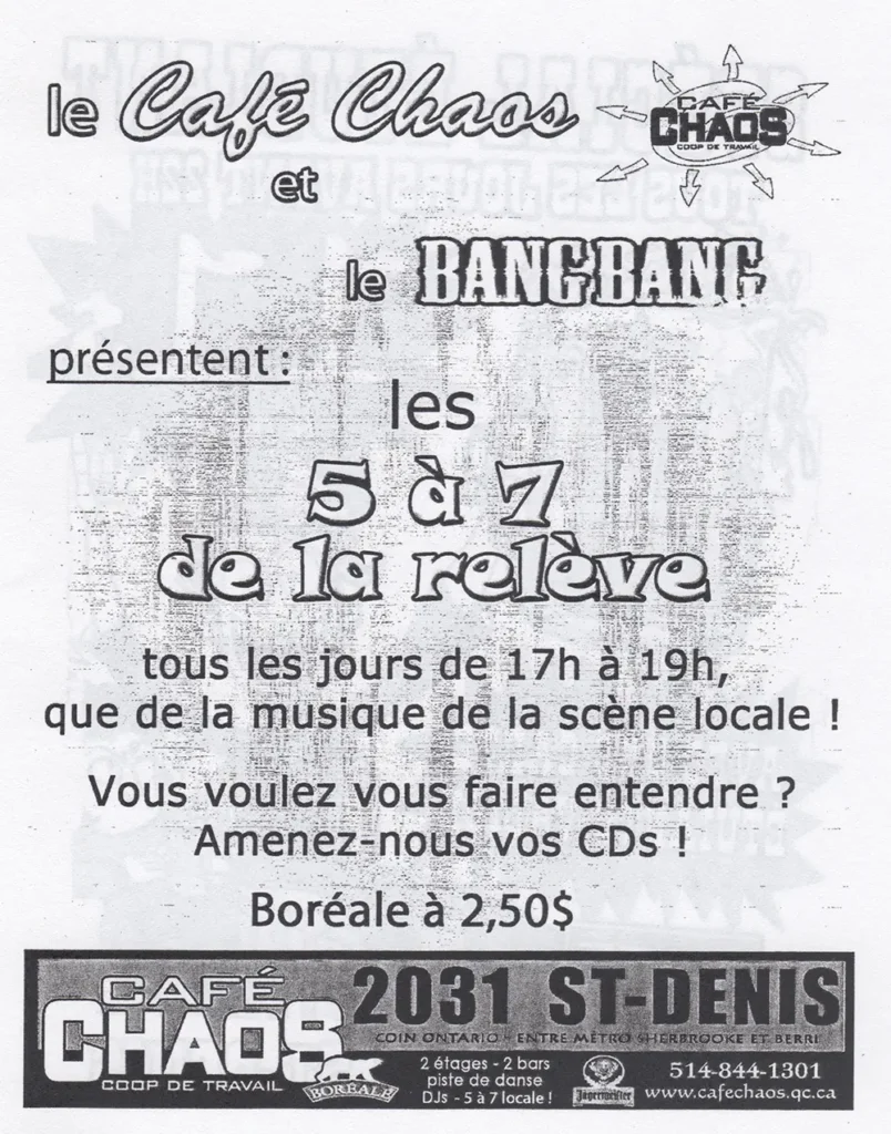 CAFÉ CHAOS 5 À 7 DE LA RELÈVE