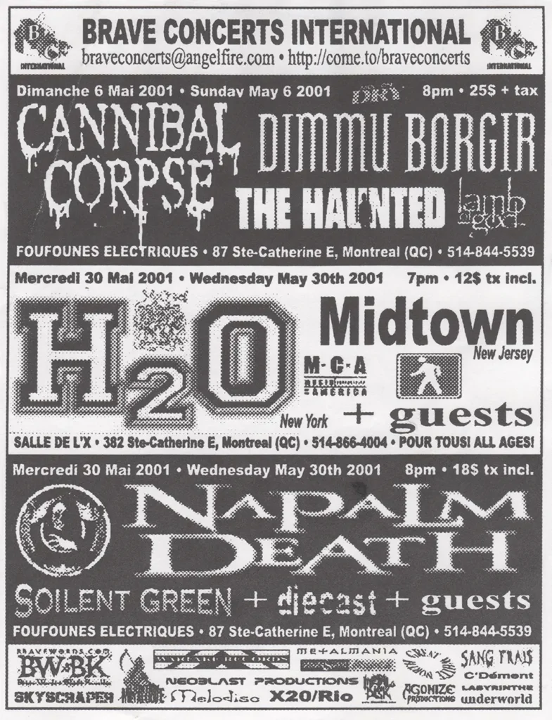 CANNIBAL CORPSE DIMMU BORGIR THE HAUNTED LAMB OF GOD   H2O MIDTOWN   NAPALM DEATH SOILENT GREEN DIECAST