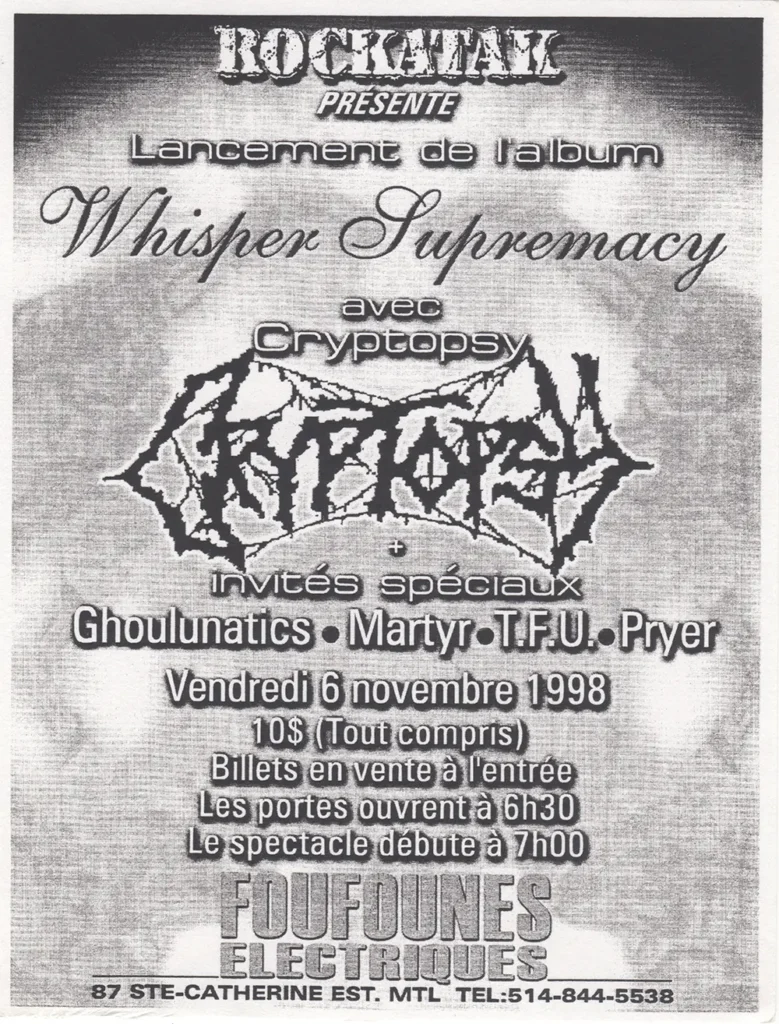 CRYPTOPSY GHOULUNATICS MARTYR TFY PRYER