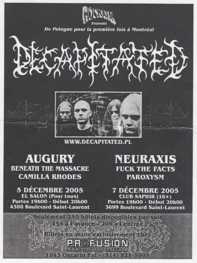 DECAPITATED AUGURY BENEATH THE MASSACRE CAMILLA RHODES NEURAXIS FUCK THE FACTS PAROXYSM