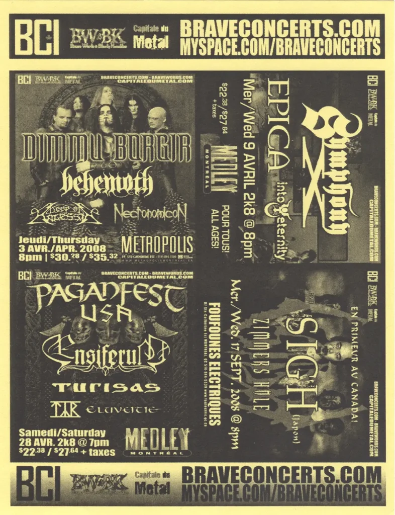 DIMMU BORGIR BEHEMOTH KEEP OF KALESSIN NECRONOMICON SYMPHONY X EPICA INTO ETERNITY ENSIFERUM TURISAS TYR ELUVEITIE SIGH ZIMMERS HOLE