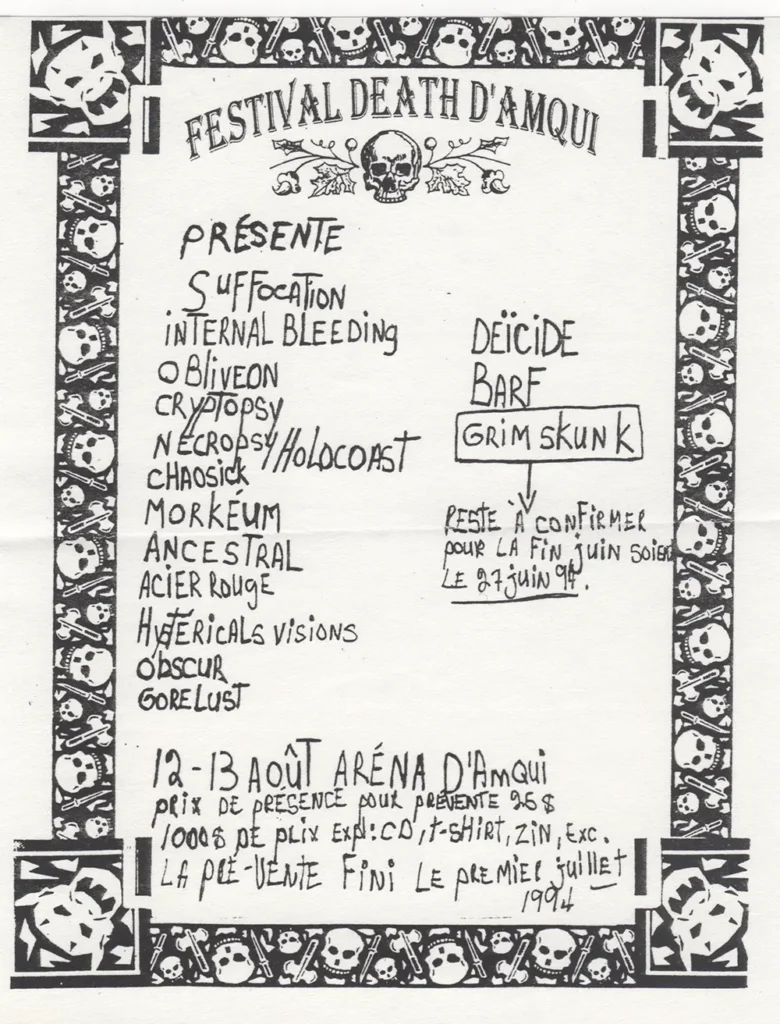 SUFFOCATION INTERNAL BLEEDING OBLIVEON CRYPTOPSY NECROPSY HOLOCAUST CHAOSICK MORKEUM ANCESTRAL ACIER ROUGE HISTERICALS VISIONS OBSCUR GORELUST DEICIDE BARF GRIM SKUNK