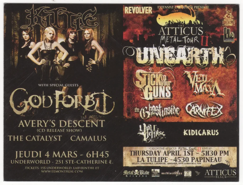 KITTIE GOD FORBID AVERY’S DESCENT THE CATALYST CAMALUS UNEARTH STICK TO YOUR GUNS VEIL OF MAYA THE GHOST INSIDE CARNIFEX YOUR DEMISE KID ICARUS