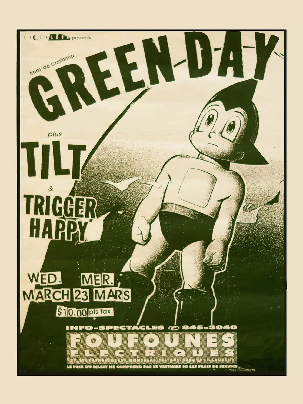 Affiche de Green Day aux Foufounes Électriques en 1994