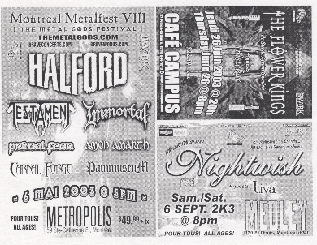 HALFORD TESTAMENT IMMORTAL PRIMAL FEAR AMON AMARTH CARNAL FORGE PAINMUSEUM THE FLOWER KINGS INISTEKAR LIVA NIGHTWISH