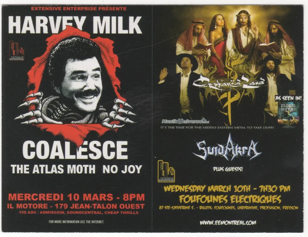 HARVEY MILK COALESCE THE ATLAS MOTH NO JOY ORPHANED LAND SUIDAKRA