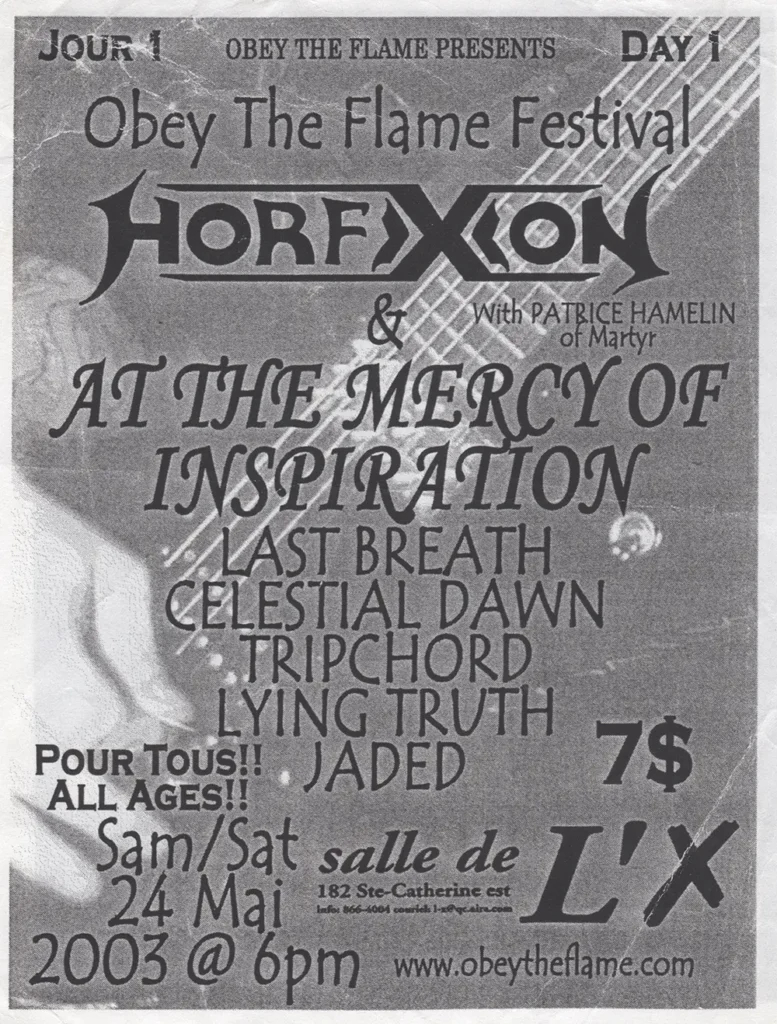 HORFIXION AT THE MERCY OF INSPIRATION LAST BREATH CELESTIAL DAWN TRIPCHORD LYING TRUTH JADED