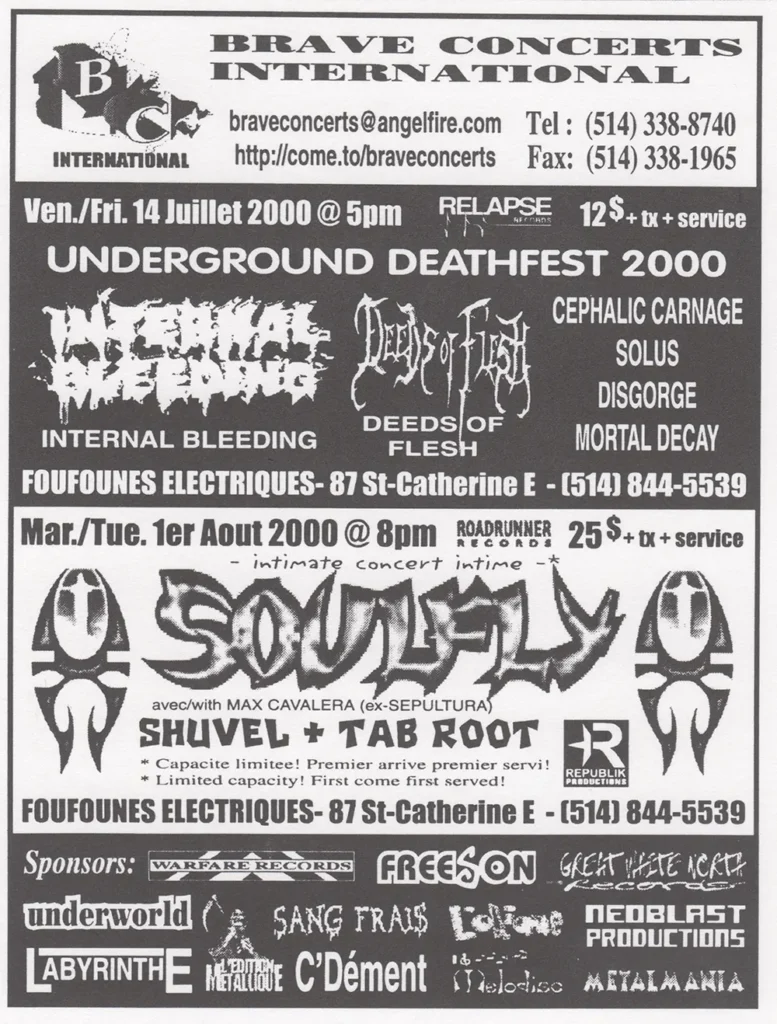 INTERNAL BLEEDING DEEDS OF FLESH CEPHALIC CARNAGE SOLUS DISGORGE MORTAL DECAY SOULFLY SHOVEL TAP ROOT