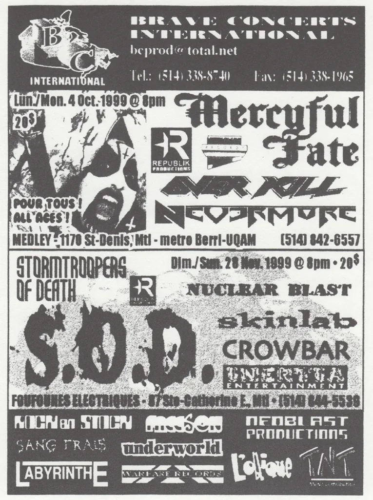 MERCYFUL FATE OVERKILL NEVERMORE SOD SKINLAB CROWBAR