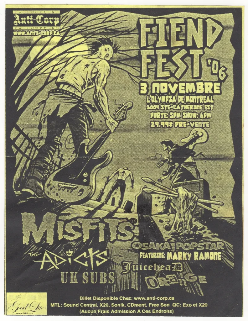 FIEND FEST MISFITS THE ADICTS UK SUBS OSAKA POPSTAR MARKY RAMONE JUICEHEAD ORANGE