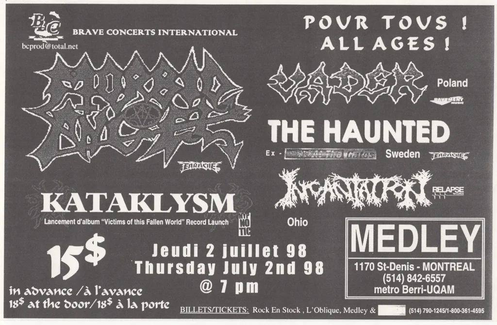 MORBID ANGEL KATAKLYSM VADER THE HAUNTED INCANTATION