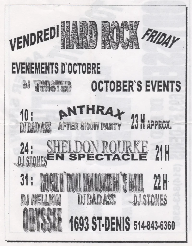 ANTHRAX AFTER-SHOW PARTY SHELDON ROURKE DJ HELLION BAD ASS STONES