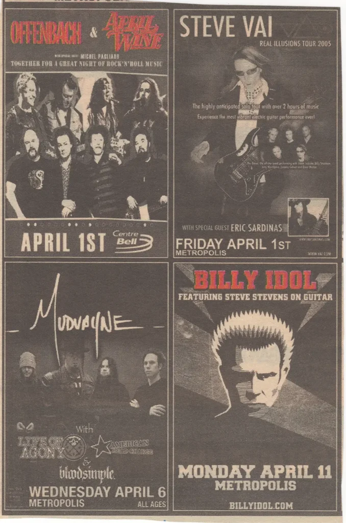 OFFENBACH APRIL WINE STEVE VAI ERIC SARDINAS MUDVAYNE LIFE OF AGONY AMERICAN HEAD CHARGE BLOODSIMPLE BILLY IDOL STEVE STEVENS