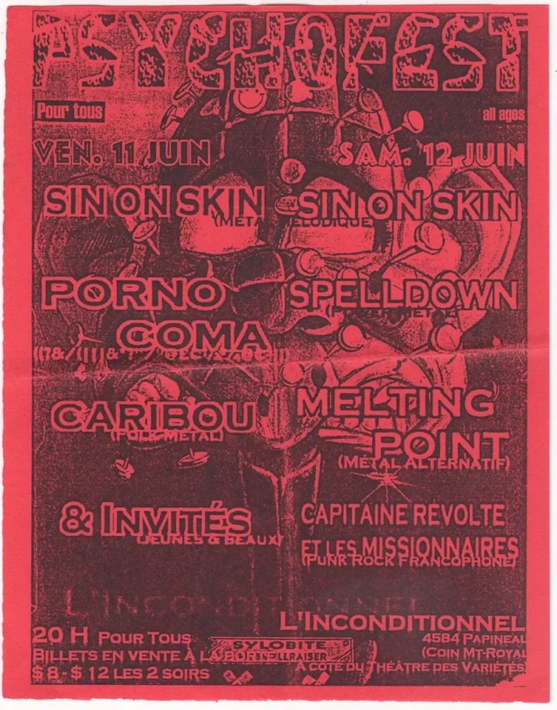 PSYCHO FEST SIN ON SKIN PORNO COMA CARIBOU SPELLDOWN MELTING POINT CAPITAINE RÉVOLTE