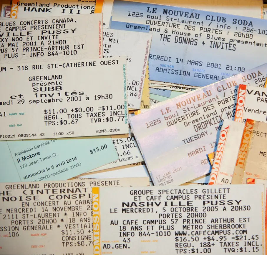 Collection de billets de concerts et de spectacles